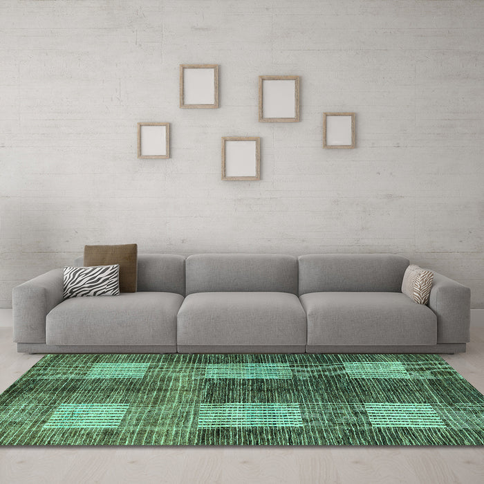 Machine Washable Abstract Turquoise Modern Area Rugs in a Living Room,, wshabs4229turq
