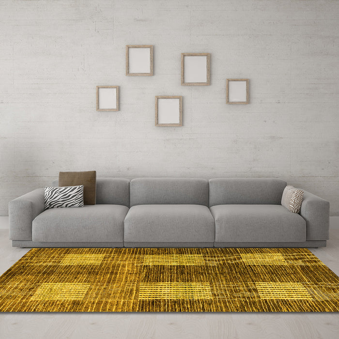 Machine Washable Abstract Yellow Modern Rug in a Living Room, wshabs4229yw