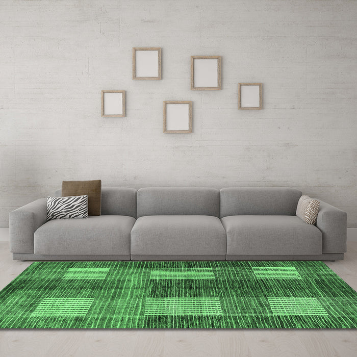Machine Washable Abstract Emerald Green Modern Area Rugs in a Living Room,, wshabs4229emgrn