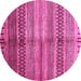 Round Machine Washable Abstract Pink Modern Rug, wshabs422pnk