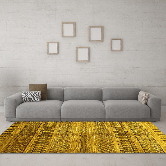 Machine Washable Abstract Yellow Modern Rug in a Living Room, wshabs422yw