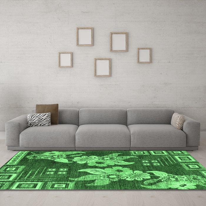 Machine Washable Abstract Emerald Green Modern Area Rugs in a Living Room,, wshabs4230emgrn