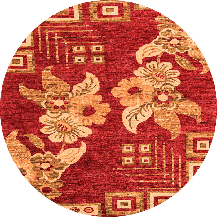 Round Machine Washable Abstract Orange Modern Area Rugs, wshabs4230org