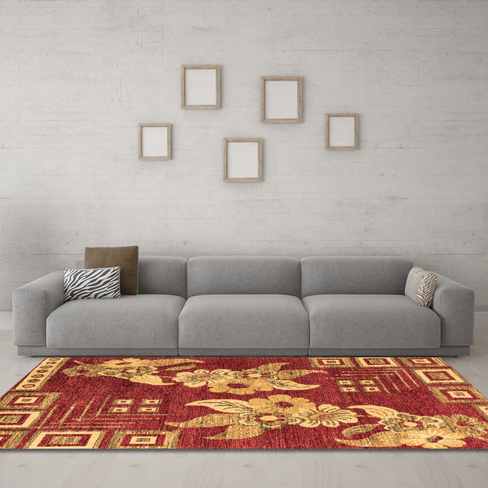 Machine Washable Abstract Brown Modern Rug in a Living Room,, wshabs4230brn