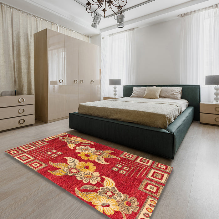 Abstract Gold Modern Rug in a Bedroom, abs4230