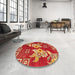 Round Machine Washable Abstract Gold Rug in a Office, wshabs4230