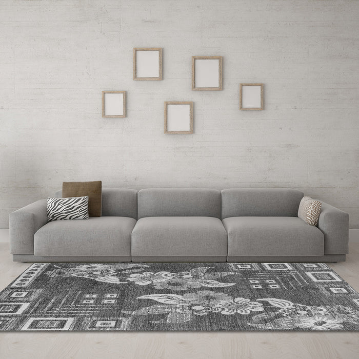 Machine Washable Abstract Gray Modern Rug in a Living Room,, wshabs4230gry