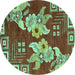 Round Abstract Turquoise Modern Rug, abs4230turq