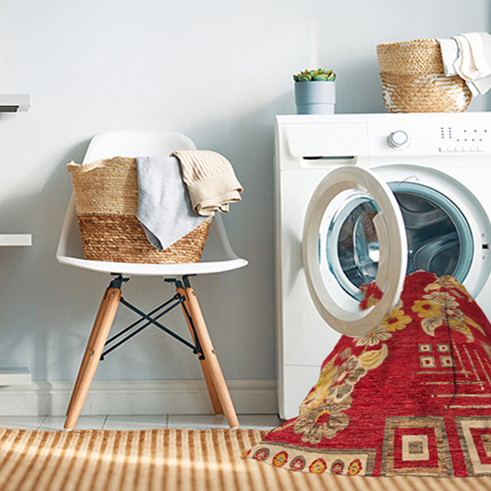 Machine Washable Abstract Gold Rug in a Washing Machine, wshabs4230