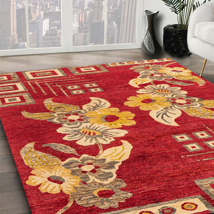 Abstract Gold Modern Rug in Family Room, abs4230