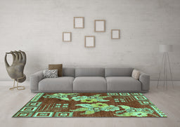 Machine Washable Abstract Turquoise Modern Area Rugs in a Living Room,, wshabs4230turq