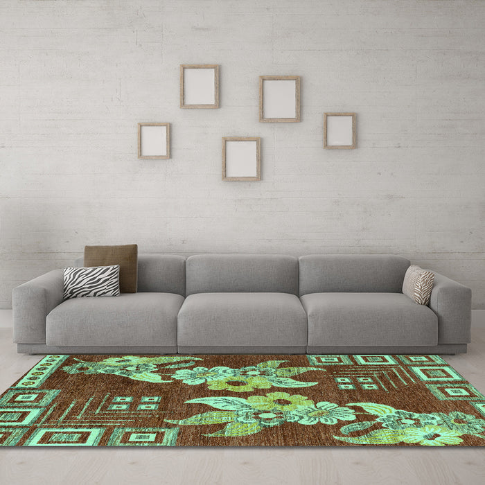 Machine Washable Abstract Turquoise Modern Area Rugs in a Living Room,, wshabs4230turq