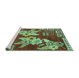 Sideview of Machine Washable Abstract Turquoise Modern Area Rugs, wshabs4230turq