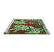 Sideview of Machine Washable Abstract Turquoise Modern Area Rugs, wshabs4230turq