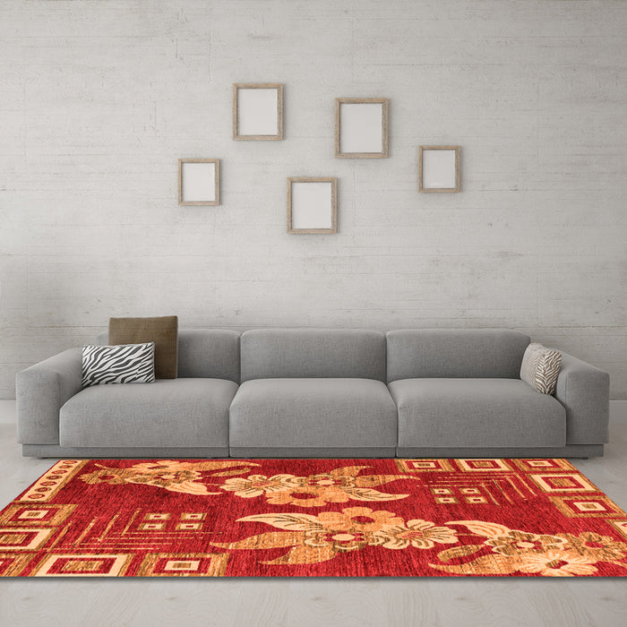 Machine Washable Abstract Orange Modern Area Rugs in a Living Room, wshabs4230org