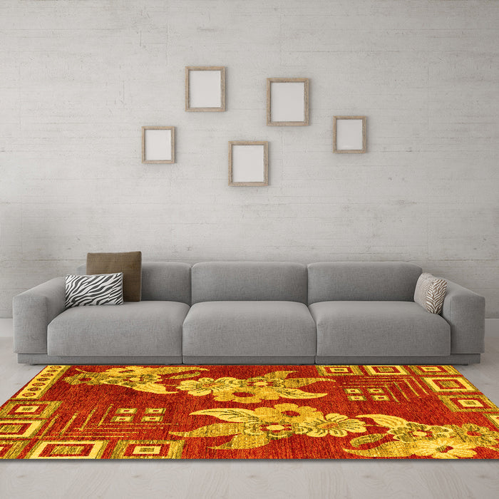 Machine Washable Abstract Yellow Modern Rug in a Living Room, wshabs4230yw
