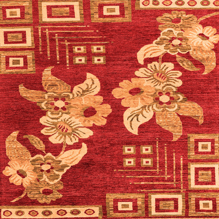 Square Machine Washable Abstract Orange Modern Area Rugs, wshabs4230org