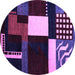 Round Machine Washable Abstract Purple Modern Area Rugs, wshabs4231pur