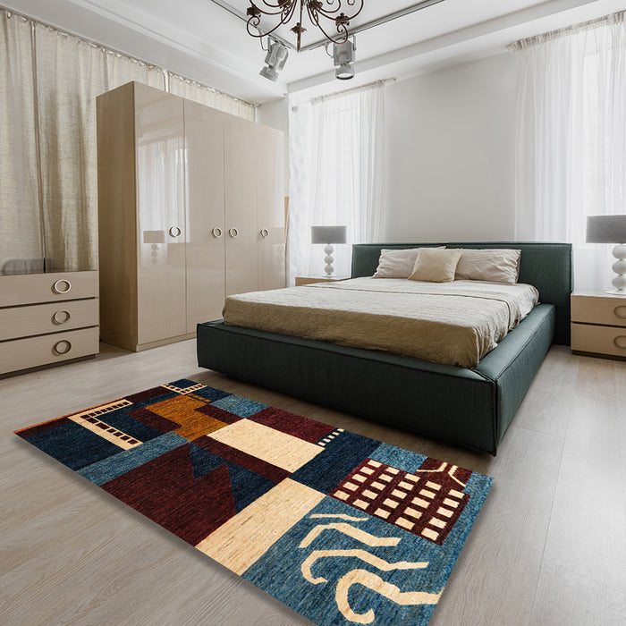 Machine Washable Abstract Khaki Green Rug in a Bedroom, wshabs4231