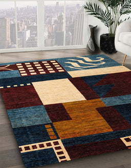 Machine Washable Abstract Khaki Green Rug in a Family Room, wshabs4231