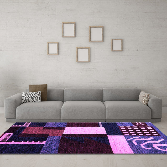 Machine Washable Abstract Purple Modern Area Rugs in a Living Room, wshabs4231pur