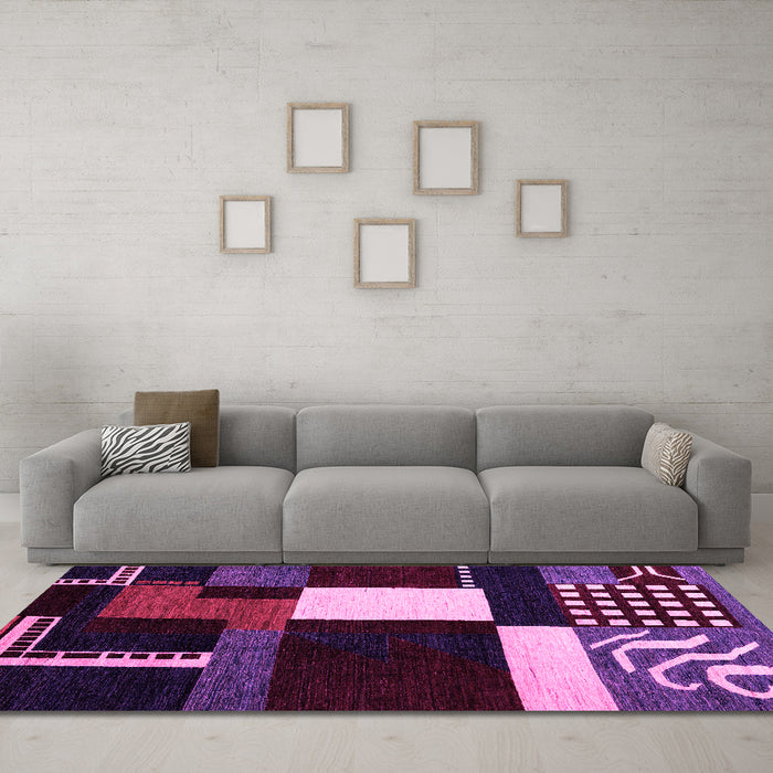 Machine Washable Abstract Pink Modern Rug in a Living Room, wshabs4231pnk