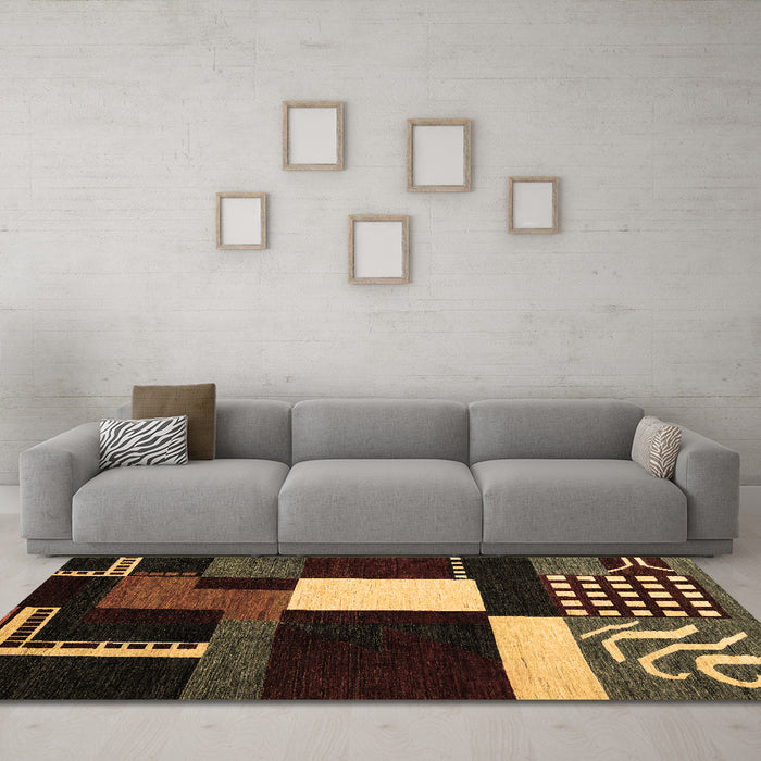 Machine Washable Abstract Brown Modern Rug in a Living Room,, wshabs4231brn