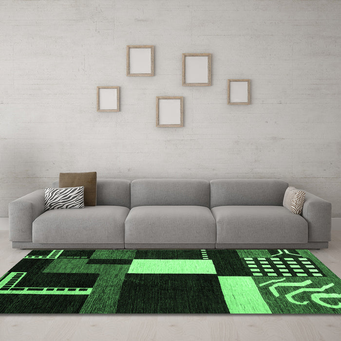 Machine Washable Abstract Emerald Green Modern Area Rugs in a Living Room,, wshabs4231emgrn