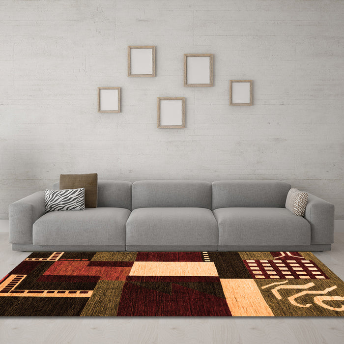 Machine Washable Abstract Orange Modern Area Rugs in a Living Room, wshabs4231org