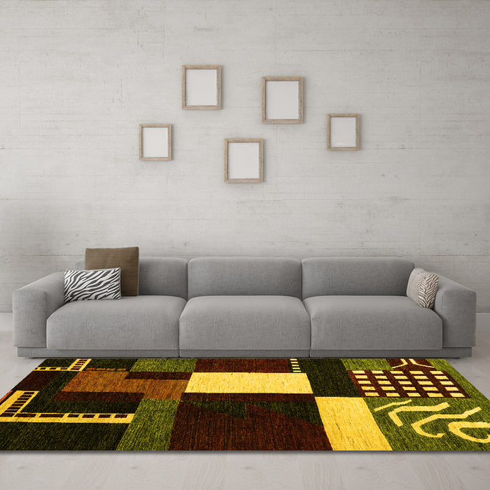 Machine Washable Abstract Yellow Modern Rug in a Living Room, wshabs4231yw