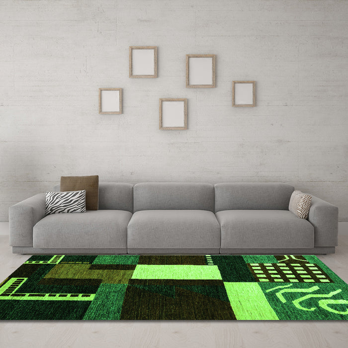 Machine Washable Abstract Green Modern Area Rugs in a Living Room,, wshabs4231grn