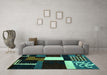 Machine Washable Abstract Turquoise Modern Area Rugs in a Living Room,, wshabs4231turq