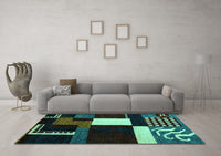 Machine Washable Abstract Turquoise Modern Rug, wshabs4231turq