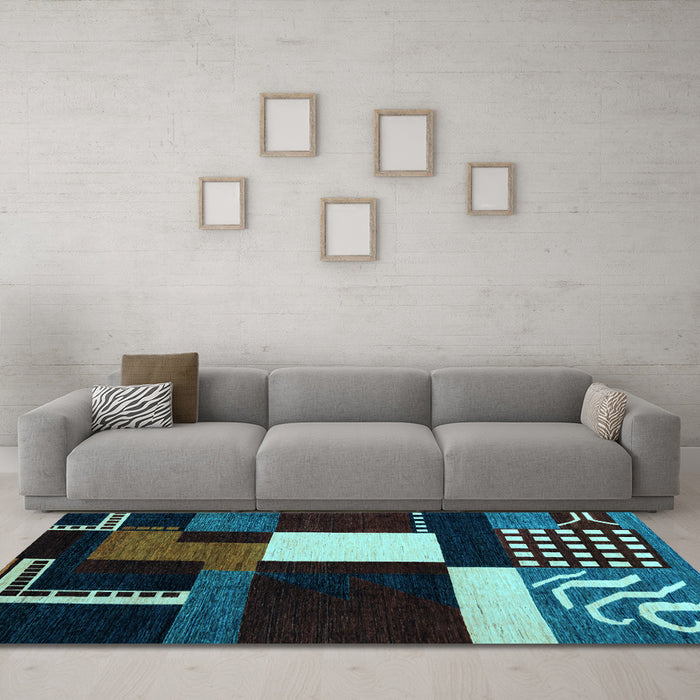Machine Washable Abstract Light Blue Modern Rug in a Living Room, wshabs4231lblu