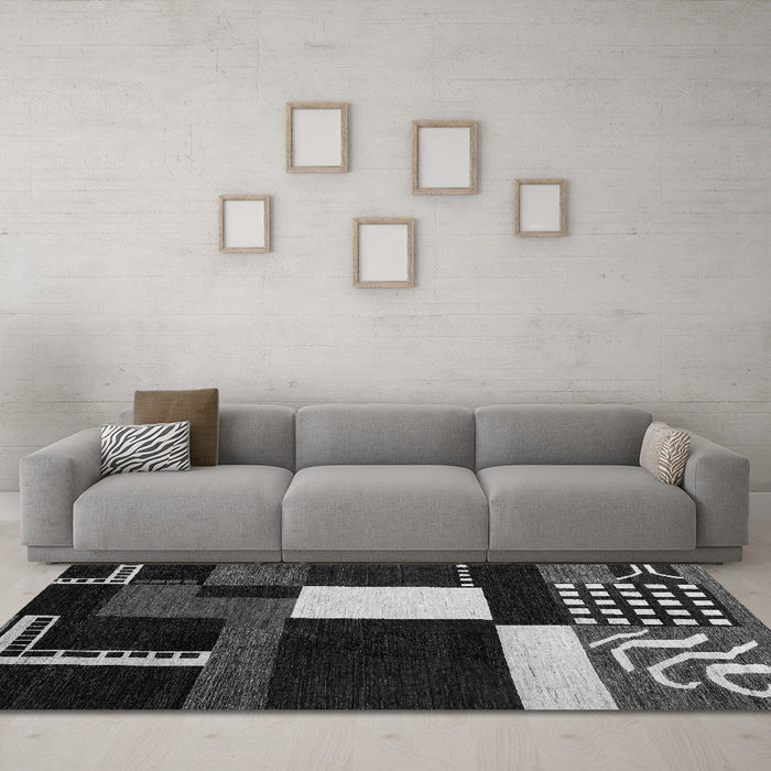 Machine Washable Abstract Gray Modern Rug in a Living Room,, wshabs4231gry
