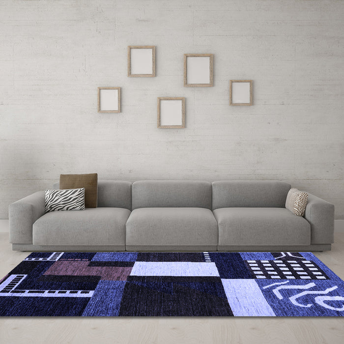Machine Washable Abstract Blue Modern Rug in a Living Room, wshabs4231blu