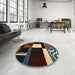 Round Abstract Khaki Green Modern Rug in a Office, abs4231