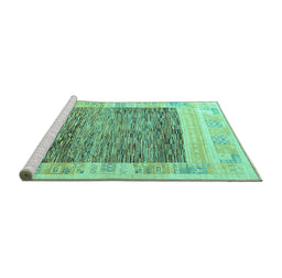 Sideview of Machine Washable Abstract Turquoise Modern Area Rugs, wshabs4232turq