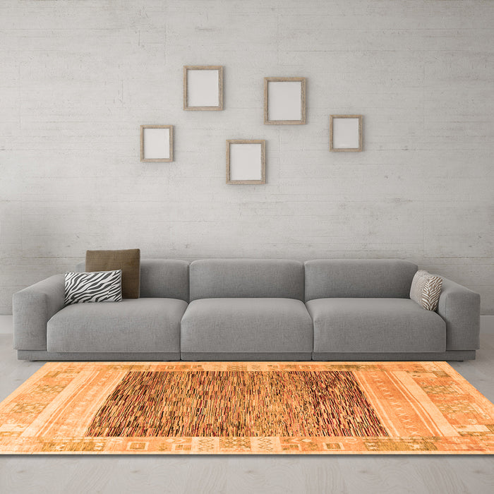 Machine Washable Abstract Orange Modern Area Rugs in a Living Room, wshabs4232org