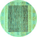 Round Abstract Turquoise Modern Rug, abs4232turq