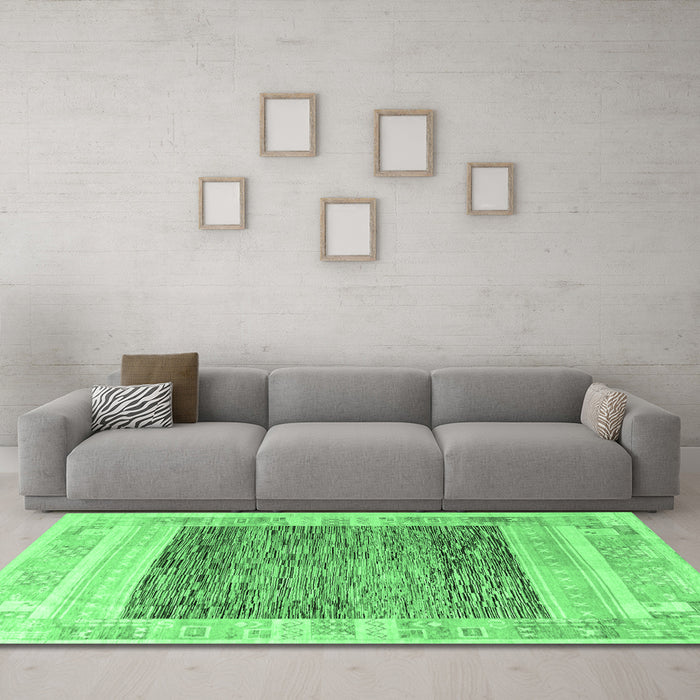 Machine Washable Abstract Emerald Green Modern Area Rugs in a Living Room,, wshabs4232emgrn