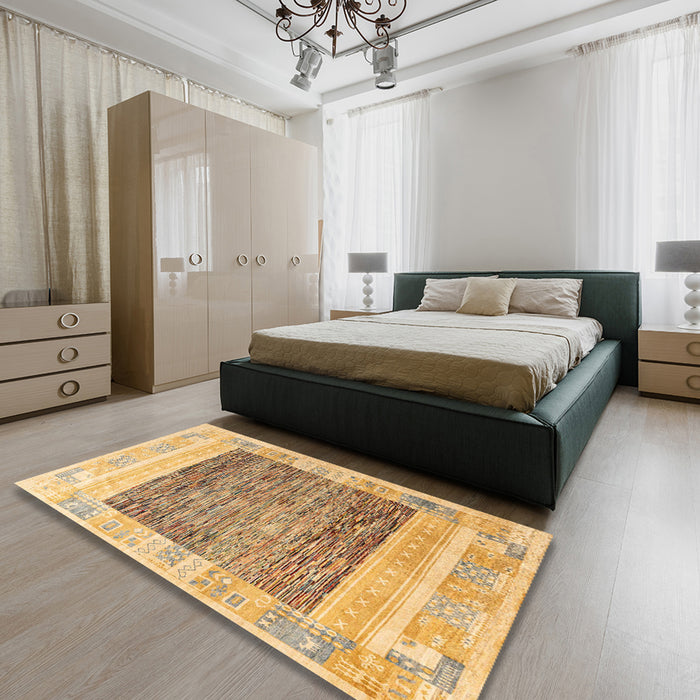 Machine Washable Abstract Chocolate Brown Rug in a Bedroom, wshabs4232