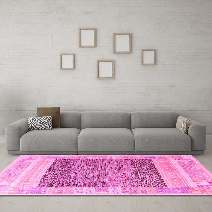 Machine Washable Abstract Pink Modern Rug in a Living Room, wshabs4232pnk