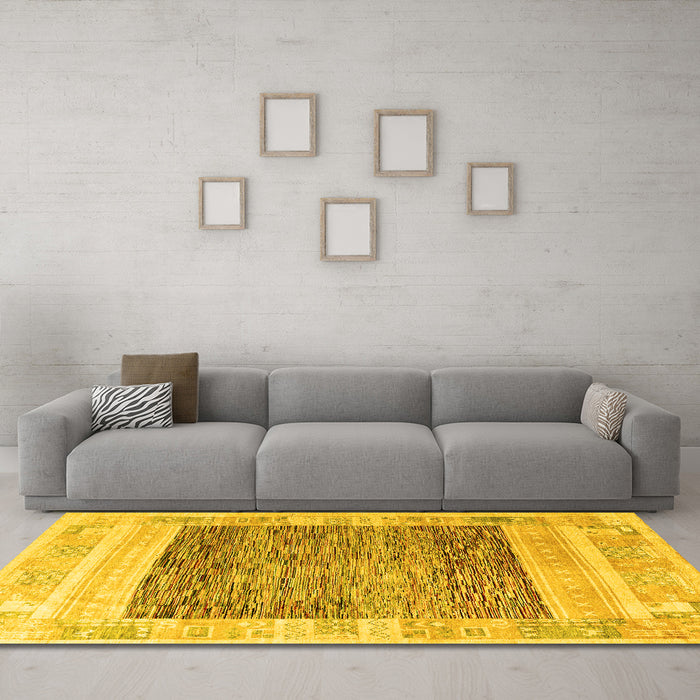 Machine Washable Abstract Yellow Modern Rug in a Living Room, wshabs4232yw