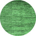 Round Machine Washable Abstract Emerald Green Modern Area Rugs, wshabs4233emgrn