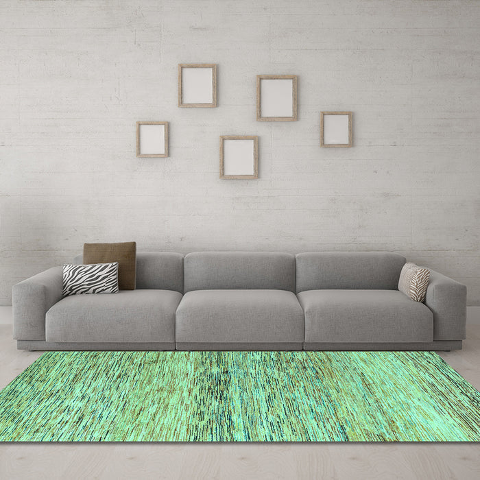 Machine Washable Abstract Turquoise Modern Area Rugs in a Living Room,, wshabs4234turq