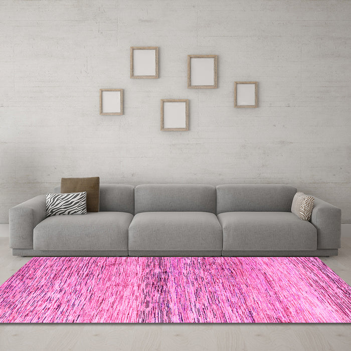 Machine Washable Abstract Pink Modern Rug in a Living Room, wshabs4234pnk