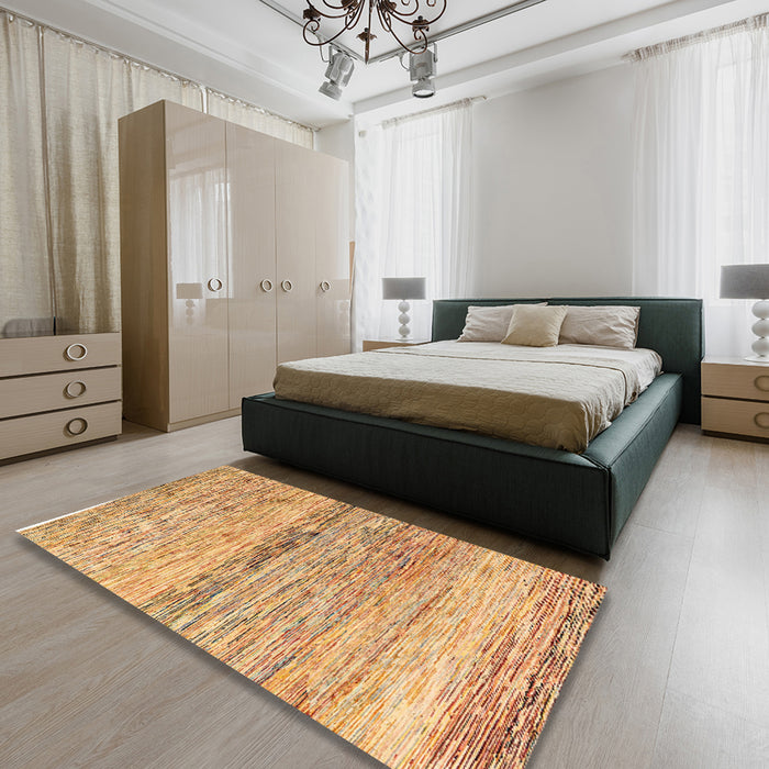 Abstract Chocolate Brown Modern Rug in a Bedroom, abs4234