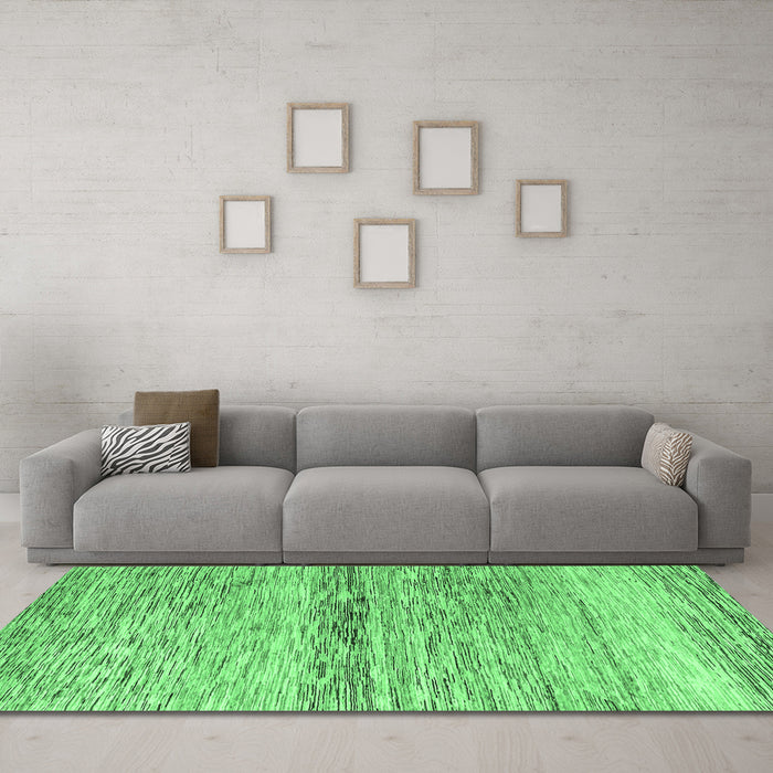 Machine Washable Abstract Emerald Green Modern Area Rugs in a Living Room,, wshabs4234emgrn