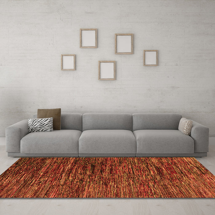 Machine Washable Abstract Orange Modern Area Rugs in a Living Room, wshabs4235org
